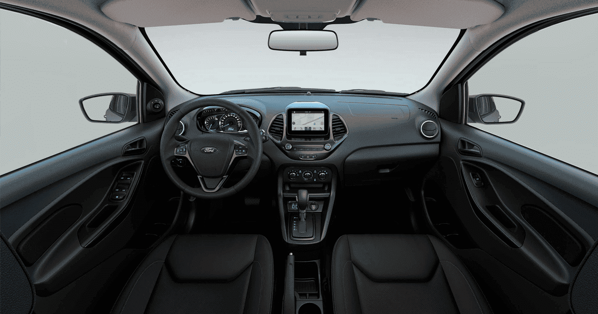 Imagem da interna do ford Ka 2020 automático com multimídia.